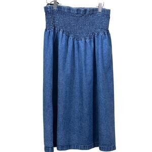 Vintage midi denim skirt, cottagecore, western, cowgirl, prairie, 70s throwback